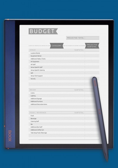 Party Budget Template - Casual Style for BOOX Note