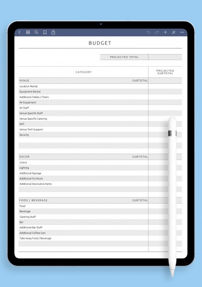 Party Budget Template - Original Style for Notability