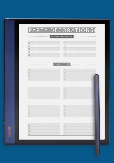 Party Decorations List - Casual Style Template for BOOX Note