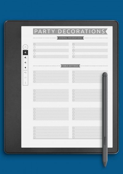 Party Decorations List - Casual Style Template for Kindle Scribe