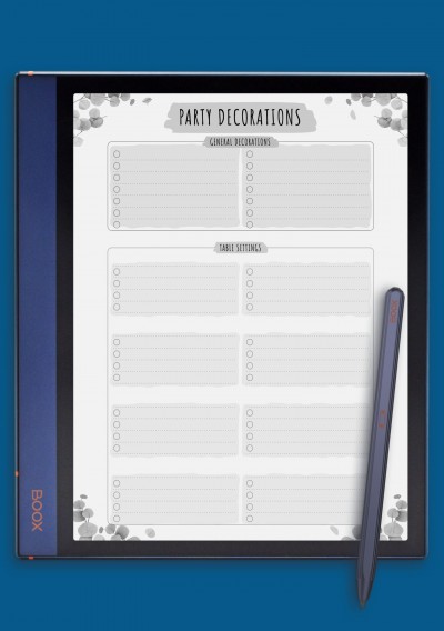 Party Decorations List - Floral Style Template for BOOX Note