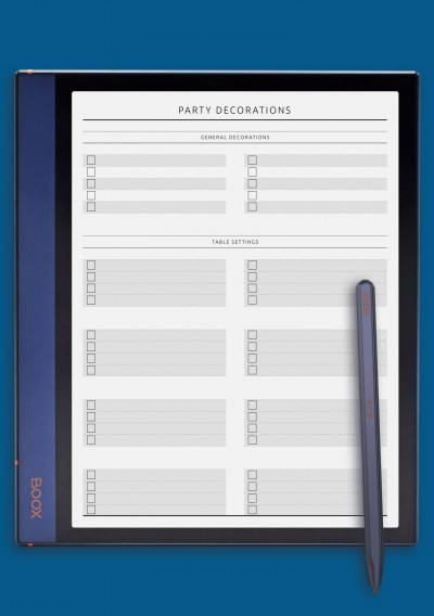 Party Decorations List - Original Style Template for BOOX Note