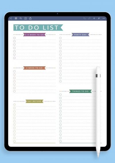 GoodNotes Party To Do List Template - Casual Style 