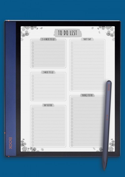 Party To Do List - Floral Style Template for BOOX Note