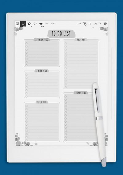 Party To Do List - Floral Style Template for Supernote
