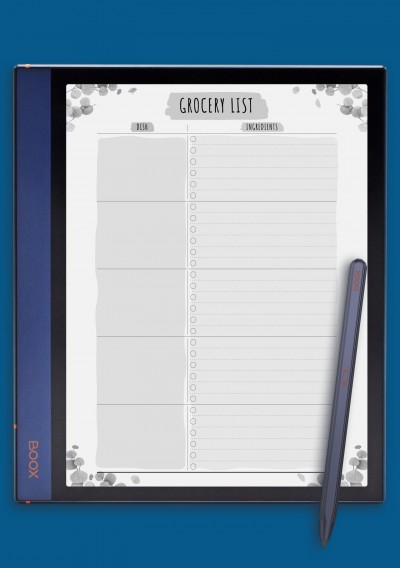 Party Grocery List - Floral Style Template for BOOX Note