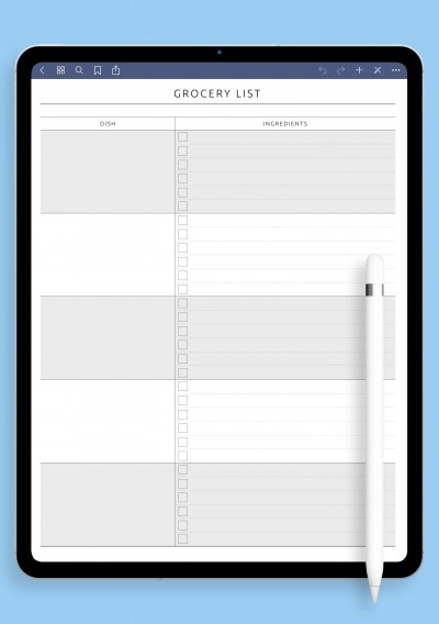 iPad & Android Party Grocery List Template - Original Style 