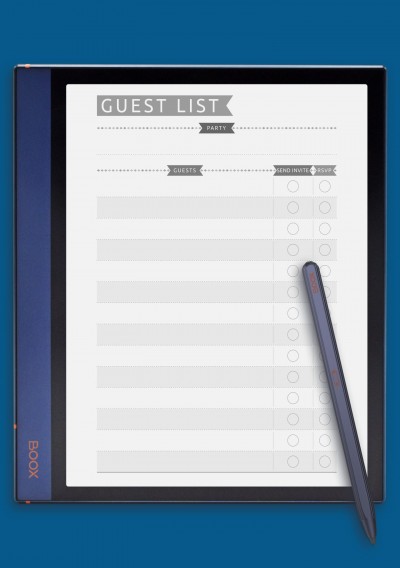 Party Guest List - Casual Style Template for BOOX Note