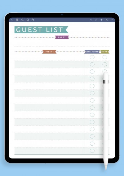 iPad & Android Template Party Guest List - Casual Style