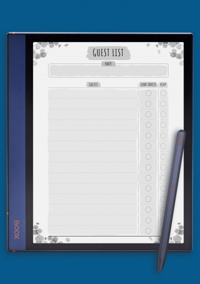 Party Guest List - Floral Style Template for BOOX Note