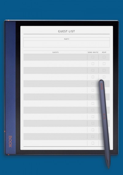 Party Guest List - Original Style Template for BOOX Note