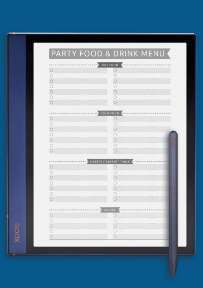 Party Menu - Casual Style Template for BOOX Note