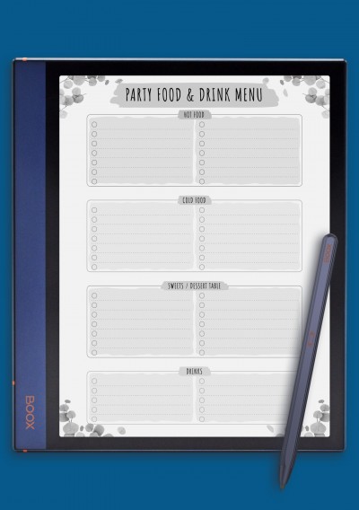 Party Menu - Floral Style Template for BOOX Note