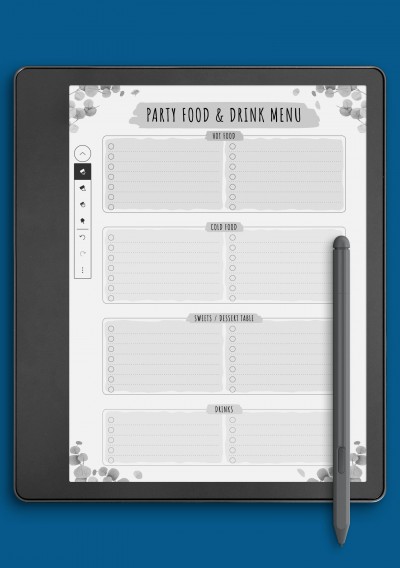 Party Menu - Floral Style Template for Kindle Scribe