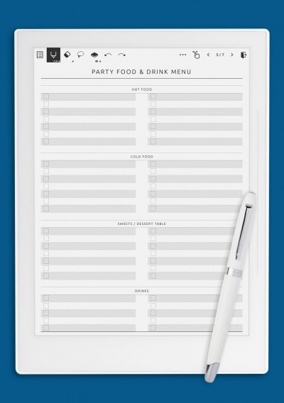 Party Menu - Original Style Template for Supernote