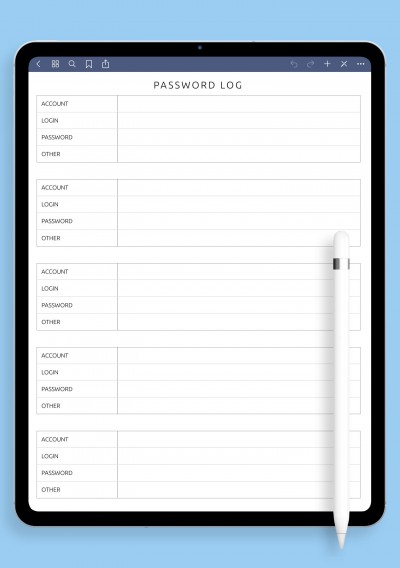 Password Log Template - Minimalist Style for Notability