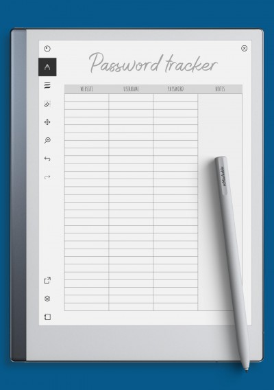 reMarkable Password Tracker Template with Notes Section