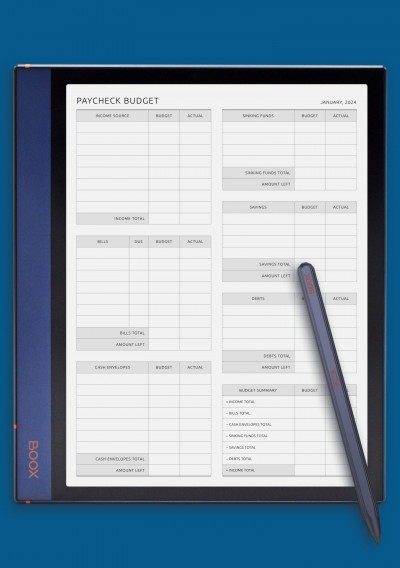 BOOX Note Paycheck Budget with Cash Envelopes Template