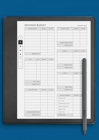 Paycheck Budget with Cash Envelopes Template for Kindle Scribe