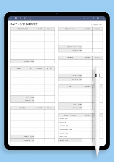 Paycheck Budget template for GoodNotes
