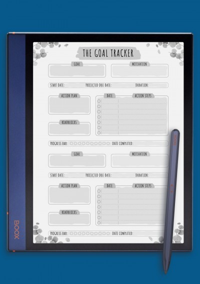 Personal Goal Tracker - Floral Style Template for BOOX Note