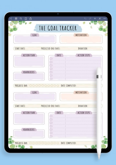 Personal Goal Tracker Template - Floral Style for iPad