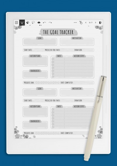 Personal Goal Tracker - Floral Style Template for Supernote