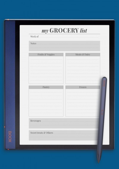 Personal grocery list template for BOOX Note