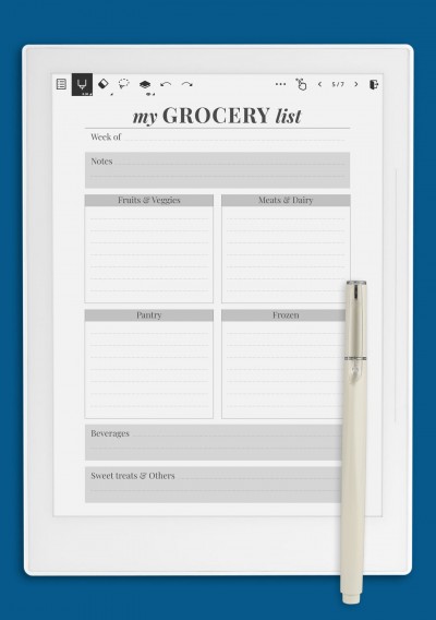 Personal grocery list template for Supernote