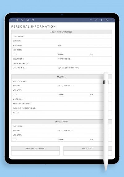 iPad Pro Template Personal Information For Adult 