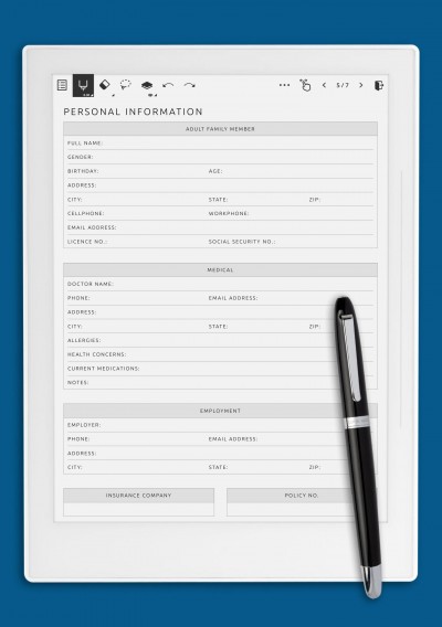 Supernote A5X Template Personal Information For Adult 