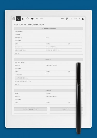 Supernote A6X Personal Information For Child Template