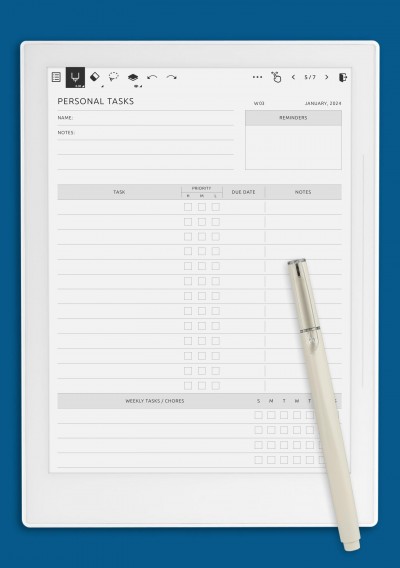 Supernote A5X Personal Tasks Template