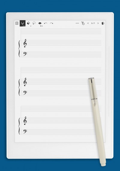 Piano Grand Staff with Extra Spacing template for Supernote