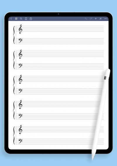 Piano Grand Staff (Treble + Bass Clefs) template for GoodNotes