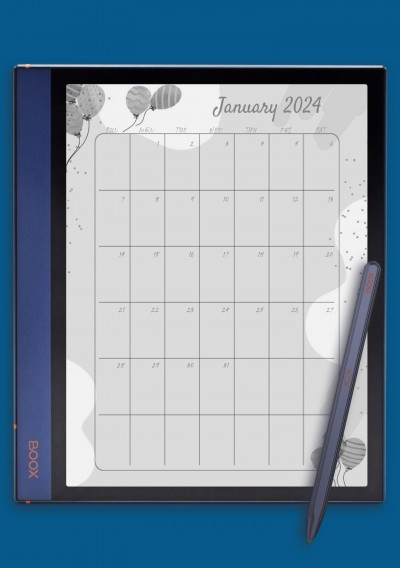 Monthly Birthday Calendar Template for BOOX Note