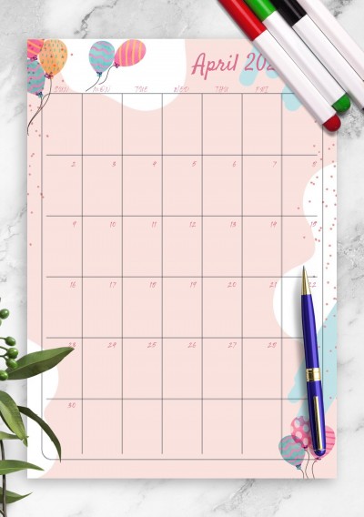Pink April 2023 Birthday Calendar