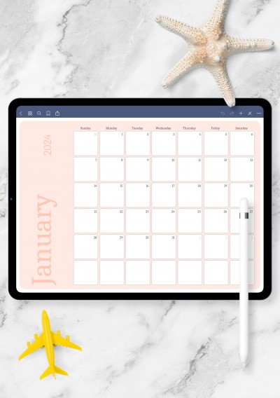 GoodNotes Horizontal Pink Monthly Calendar