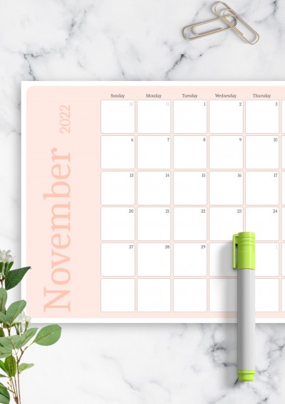Download Printable Pink Monthly Calendar PDF