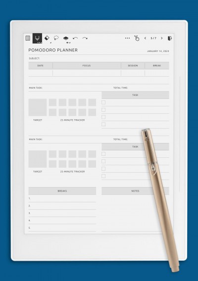 Supernote A5X Pomodoro Planner Template