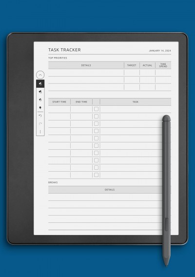Pomodoro Task Tracker Template for Kindle Scribe