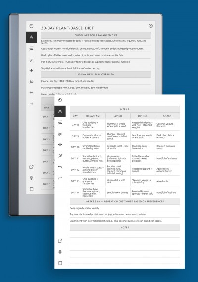 reMarkable Printable 30-Day Plant-Based Diet Plan