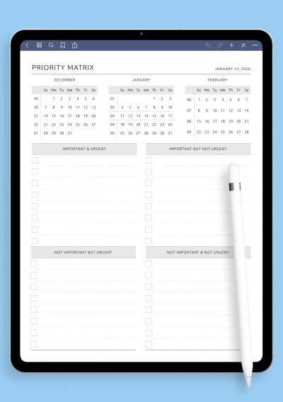 Priority Matrix Planner template for GoodNotes