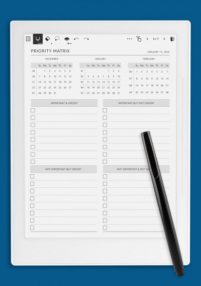 Priority Matrix Planner template for Supernote