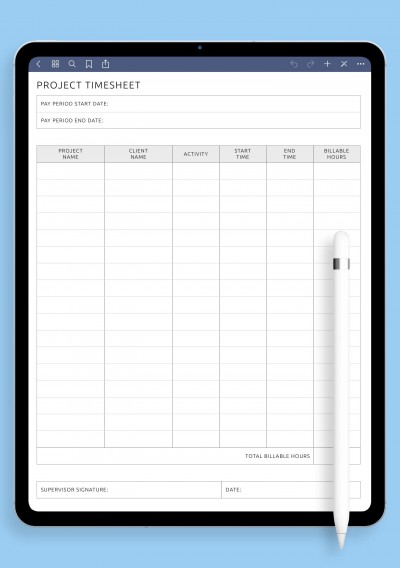 iPad & Android Project Timesheet Template