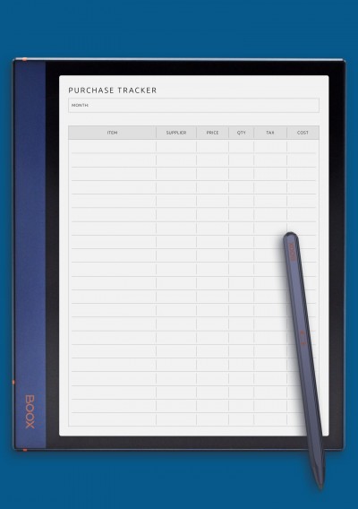 BOOX Note Purchase Tracker Template