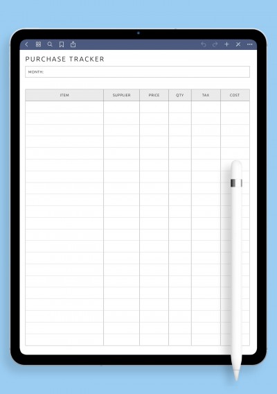 Purchase Tracker Template for GoodNotes