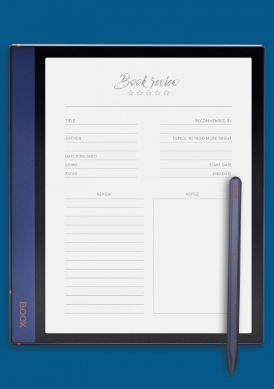 Rating Stars Book Review Template for BOOX Note