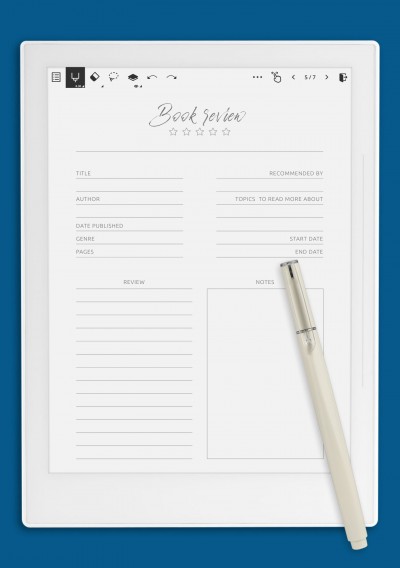 Rating Stars Book Review Template for Supernote