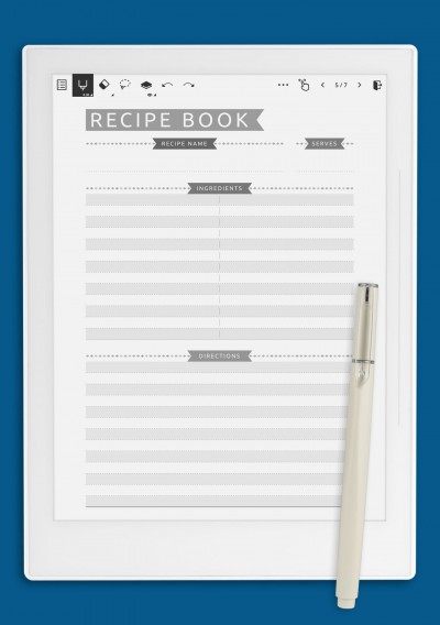 Supernote A6X Recipe Book Template - Casual Style